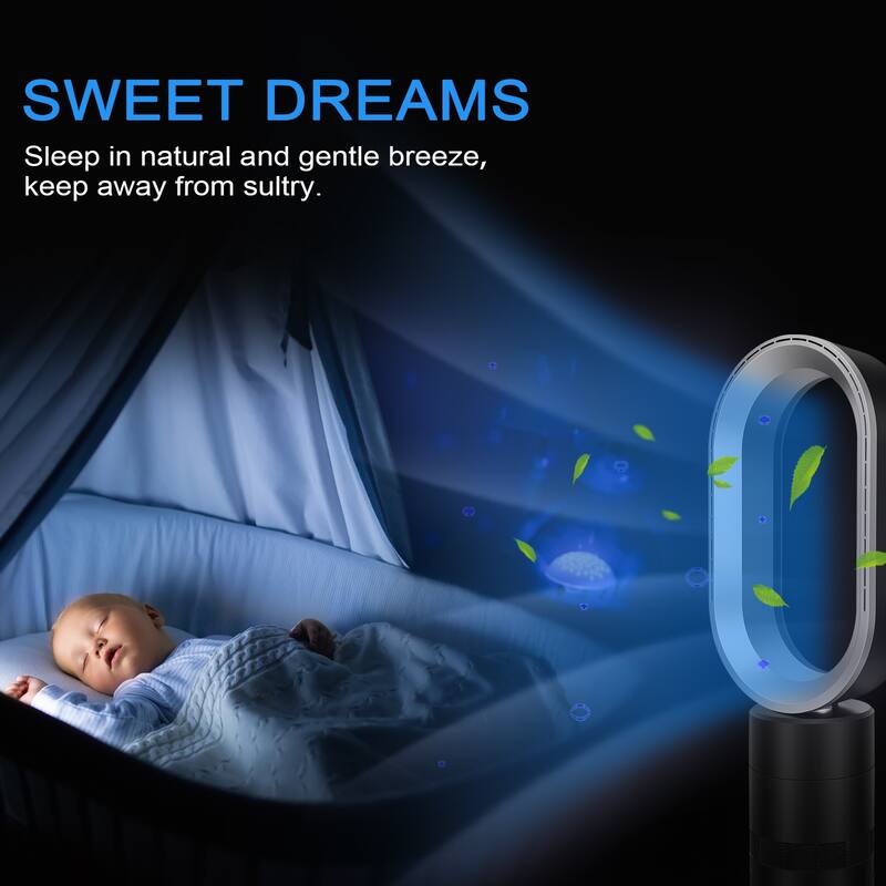 27Inch Bladeless Tower Fan with Adjustable Speeds and Timer, 90